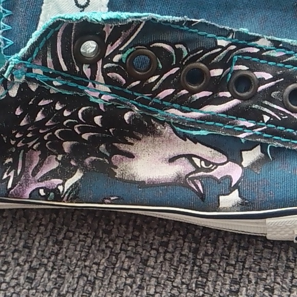 Vintage Ed Hardy Women's Teal and White Sneakers Size 11 - Picture 7 of 10